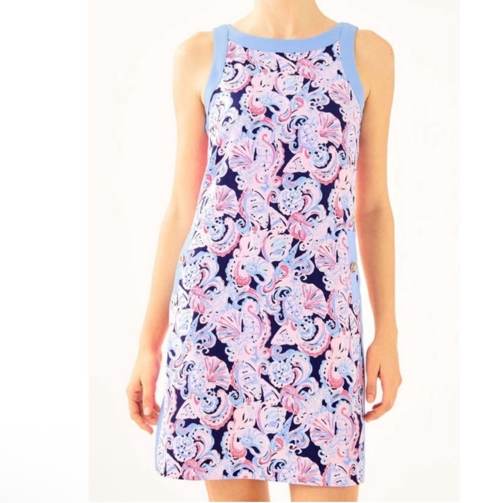 Lilly Pulitzer ANGIE STRETCH SHIFT DRESS IN HIGH TIDE NAVY ITS FOR SHORE
